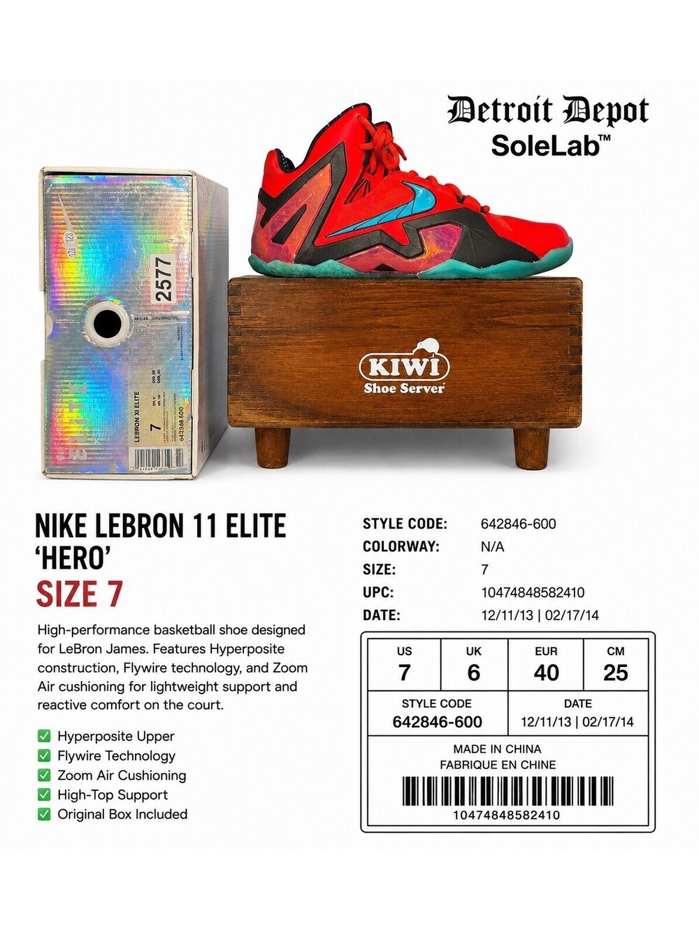 Nike LeBron 11 Elite Hero Pack Sneakers Men’s Size 7 OG Box 642846-600